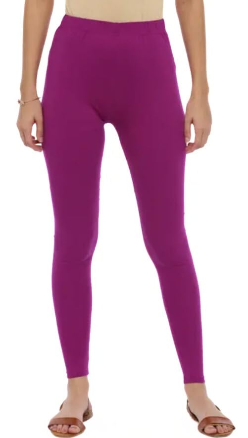 Cotton Leggings for Women, Ankle Length, Purple, High Waist, Stretchable-image-0