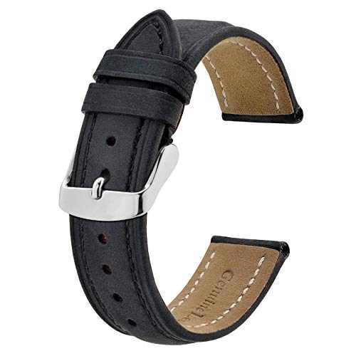 BISONSTRAP pasek do zegarka, skórzana bransoletka w stylu vintage, szerokość paska - 14 mm, 15 mm, 16 mm, 17 mm, 18 mm, 19 mm, 20 mm, 21 mm, 22 mm, 23 mm, 24 mm, Czarny, 20mm, Vintage
