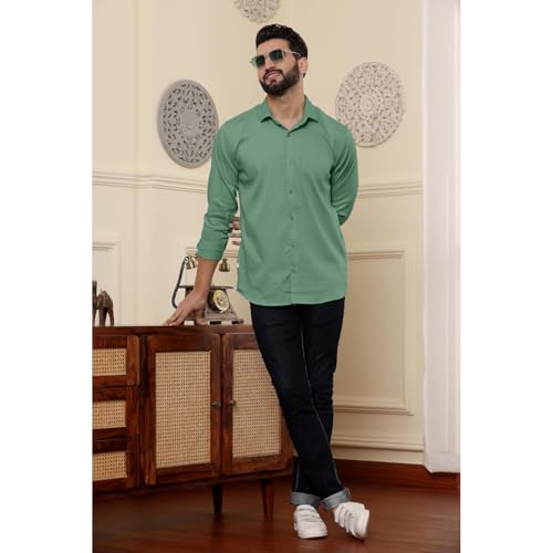 Image of FILO HEVIS Men's Solid Regular Fit Cotton Casual Shirt with Spread Collar & Full Sleeves.