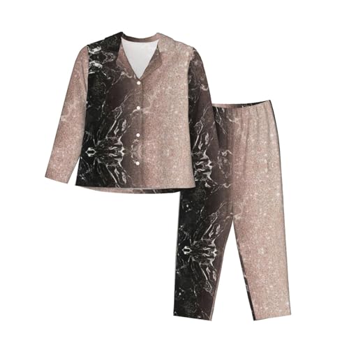Pyjama 2 pièces confortable manches longues femme imprimé or rose marbré
