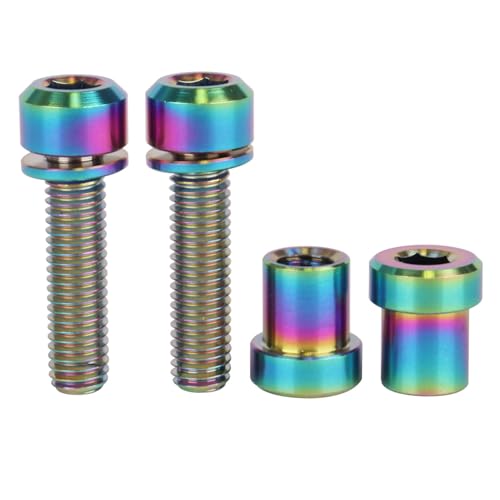 Image of Titanium Bolt M5x16 18 20mm with Washer Steerer Clamp Nut for Bicycle Stem Front Forking Lock Pack of 2 (Rainbow, M5x20mm)