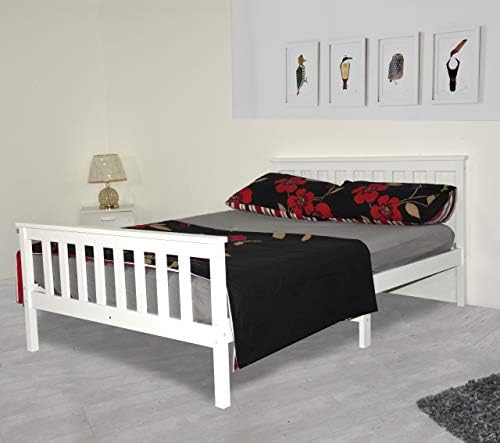 Small Double Bed In White 4Ft Solid Wooden Pinewood Bed Frame For Adults Kids, Teenagers