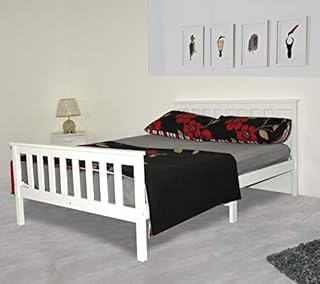 Small Double Bed In White 4Ft Solid Wooden Pinewood Bed Frame For Adults Kids, Teenagers