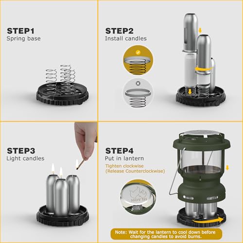 3-Wick Emergency Candle Lantern for Power Outages [18H+ Burning Time] Vintage Decorative Candle Lantern for Real Candles, Outdoor Portable Camping Survival Lighting [7.1"*5.7" - Forest Green] by NOMFIX - Image 6