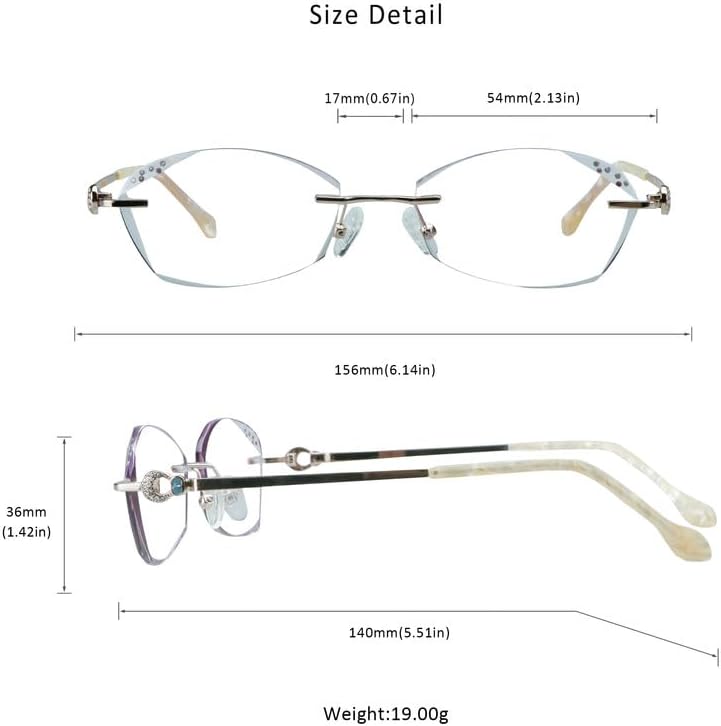 Miniatura 3 de LifeArt Lentes de lectura con bloqueo de luz azul sin montura con lente personalizada que reducen la fatiga ocular con diamantes elegantes para