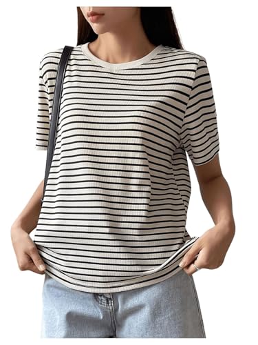 Floerns Women's Basic Mock Neck Short Sleeve Solid Rib Knit Tops Tee Shirts3