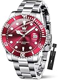 OLEVS Mens Watch Luxury Nice Dress Red Big Face Watch for Men Classic Elegant Silver Stainless Steel Man's Wrist Watches Analog Quartz Waterproof Luminous Male Watches with Date Relojes De Hombre