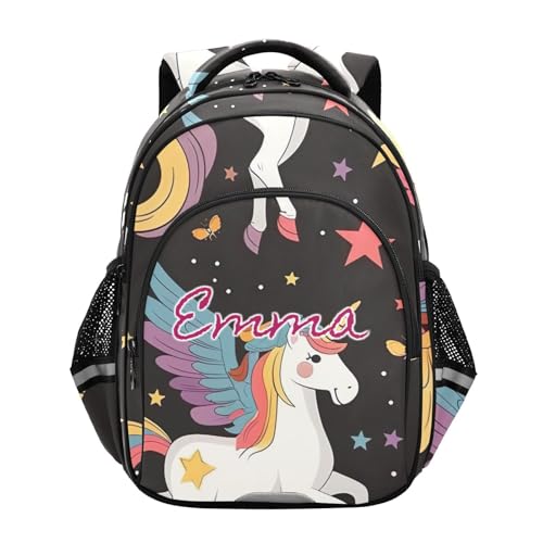 Sac à dos personnalisé licorne noire 17" pour filles et garçons de 6 à 12 ans