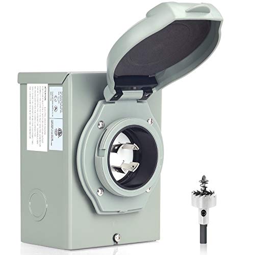 30 Amp Generator Power Inlet Box, NEMA L14-30P 125/250 Volt Power Inlet Box with Hole Cutter for 4 Prone Generator Cord, Up to 7500 Watts, Waterproof, Outdoor Use, ETL Listed