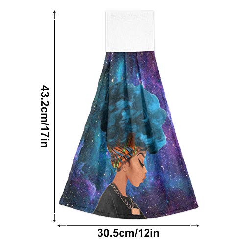 Black African Woman Kitchen Hanging Towel 12 X 17 Inch American Lady Galaxy Hand Bath Towels Tie Dry Towels Set 2 Pcs Tea Bar Dish Cloths Towel Soft Absorbent Durable For Bathroom Laundry Room Decor #TOP4