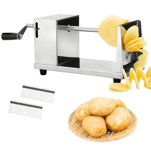 CWCQGH Manual Stainless Steel Potato Slicer, Spiralizer for Vegetables, Hand Crank Vegetable Cutter with Extra Blades for Home and Commercial Use