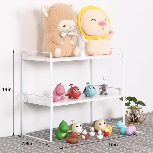 Image of Desk Shelf Organizer for Top of Desk, Detachable 2 Tier Desktop Bookshelf, Wooden Desk Shelves Storage Rack, Small Desktop Shelf for Office Home Dorm, Tabletop Desk Organizer Stand (White+White)