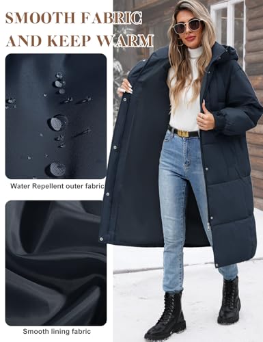 Women's Long Puffer Coat Winter Thickened Down Jackets Hooded Zip Up Parka Warm Water Resistant Outerwear3