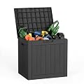 PatioZen 35 Gallon Outdoor Deck Box,Waterproof Resin Outdoor Storage Boxes, Outside Storage Lockable Container for Garden Tools,Indooor Cushions,Accessories (Black)