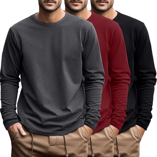 Ficerd 3 Pack Men's Big and Tall Shirts Long Sleeve Cotton