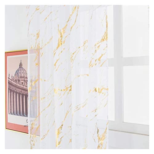 Rideaux Voile Marbre Super Soft Rideau Voilage Blanc Rideau Transparent pour Salon Chambre à Coucher 2 Panneaux,D'or,W100xL250cm