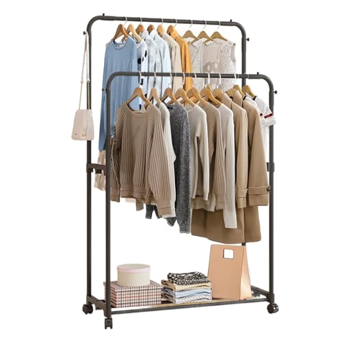 Burros Percheros de Ropa Resistente, Doble Burro Ropa, Barra Para Colgar, Resistente, Metálico y Portátil con Ruedas, para, Bolsos, Sombreros, Zapatos