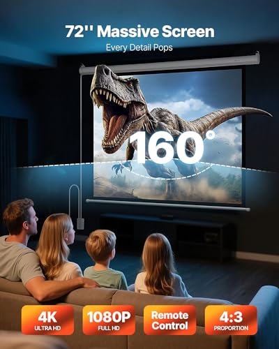 Image of VEVOR Motorized Projector Screen, 72 inch 4:3 1080 HD Electric Projection Screen, Wall Mounted Projection Dispaly Projector with Remote Control, Automatic Movie Screen for Family Home Office Theater