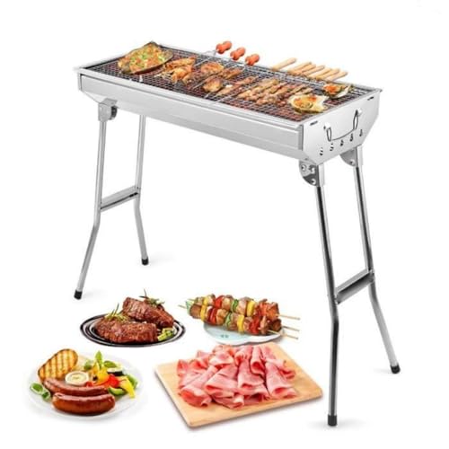 Barbacoa portátil de acero inoxidable, parrilla de carbón de madera, plegable con rejilla, para acampar y al aire libre, barbacoa al aire libre, equipo de camping, parque