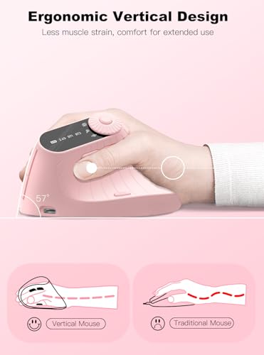 Image of Ergonomic Vertical Mouse, Wireless Optical Bluetooth Mouse - Dual Mode Connectivity BT5.0+BT5.0+2.4GHz Up to 3 Devices, Adjustable DPI & 8 Function Buttons for PC, Laptop, MacBook, Rechargeable
