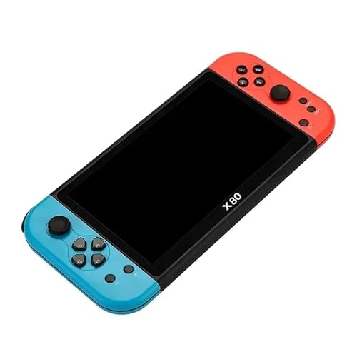 New X80 bluered Handheld Game Console 16gb Build in Many Games 7 inch HD Output Retro Game Support TV Playing Games Gameboy Birthday Gift for Adults