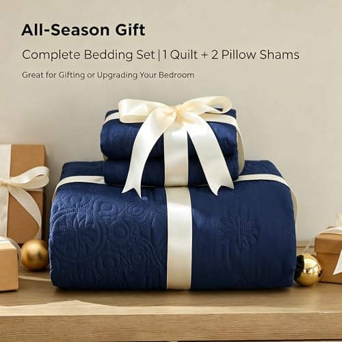 Image of Bedsure King Size Quilt Set - Lightweight Bedspreads King Size, Stitch-Free Ultrasonic Quilting Coverlet, All-Season Navy Blue Comforter Set, Pet-Friendly Soft Machine Washable Bedding (106 inchx96 inch)