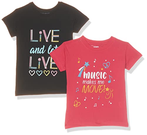 Image of Amazon Brand - Jam & Honey Regular Fit Girls 100% Cotton Printed Half Sleeves T-Shirt | Age 2-12 Years (Pack of 2)