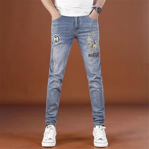 Men Thin and Embroidered Jeans Street Elastic Slim Fit Small Leg Pants2