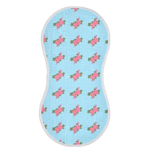 Pink Roses Polka-dots Muslin Baby Burp Cloths - Super Absorbent and Soft Burping Rags - Cotton Burp Clothes Set for Boys and Girls, 1 Pack