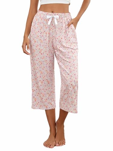 Image of Kabento 2 Pack Womens Pajama Pants Capri Sleep Lounge Pants Drawstring Pj Bottoms with Pockets