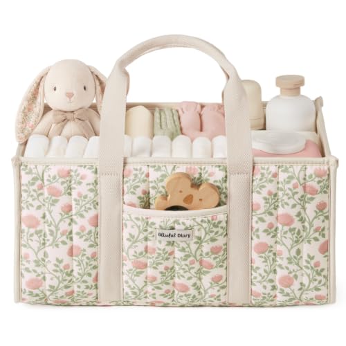 Image of Blissful Diary Floral Diaper Caddy Organizer, Storage Basket, Tulip Garden