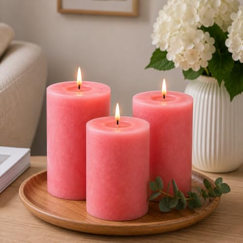 Dinil Pink Pillar Candles 3x6 inch -Set of 3 Unscented Dripless Smokeless Large Candles, 70+ Hour Burn, for Wedding Centerpiece, Home Decor, Dinner Table & Holiday Decorations by Dinil - Used condition - Image 5