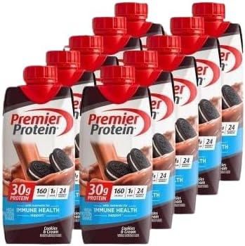 Premier Protein High Protein Shakes Cookies & Cream - 160 Calories - 24 Vitamins & Minerals - 30 g Protein - Ready Set Gourmet Donate a Meal Program (11 fl. oz, 10 pk Each)