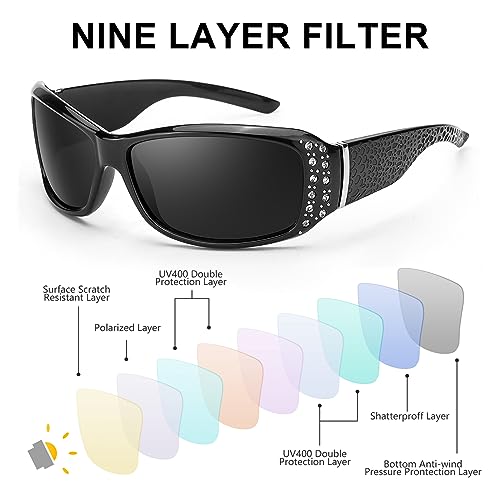 IGnaef Polarized Sunglasses for Women, Rhinestone Women Sunglasses UV400 Protection for Driving/Fishing/Shopping3