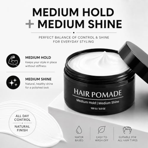 Image of Hair Cream Pomade for Men | Medium Hold & Medium Shine | Water-Based Styling Pomade | Flexible All-Day Hold | Texturizing Hair Styling Cream with Avocado Oil & Biotin | Easy Wash-Off | 100g