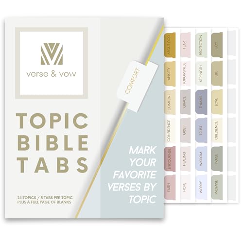 Image of Verse & Vow Topic Bible Tabs: 150 Tabs, 24 Topics for Verse Marking | Mark favorite Bible verses by topic; 5 tabs per topic plus blanks; prayer Bible tabs & journaling; laminated & durable