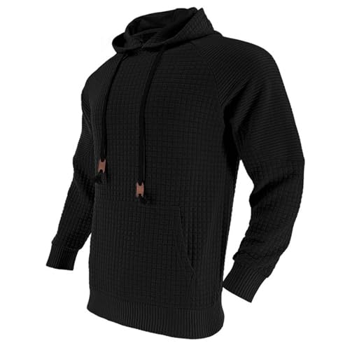 Hoodies for Men Casual Long Sleeve Plaid Textured Pullover Tops Hooded Solid Color Sweatshirts with Pockets4