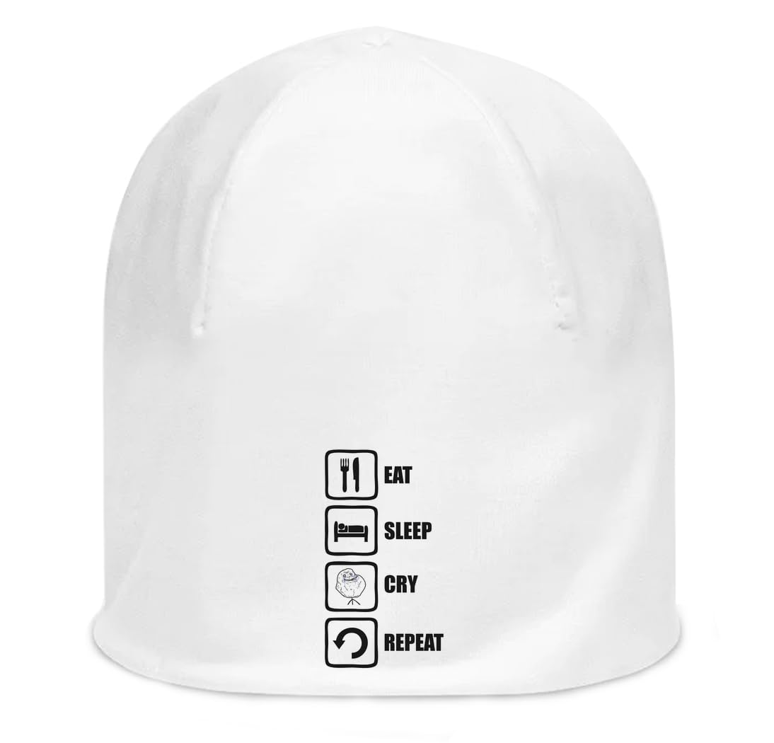 Bonnet Eat Sleep Cry Repeat blanc en coton extensible : l'idée cadeau mème idéale - 3