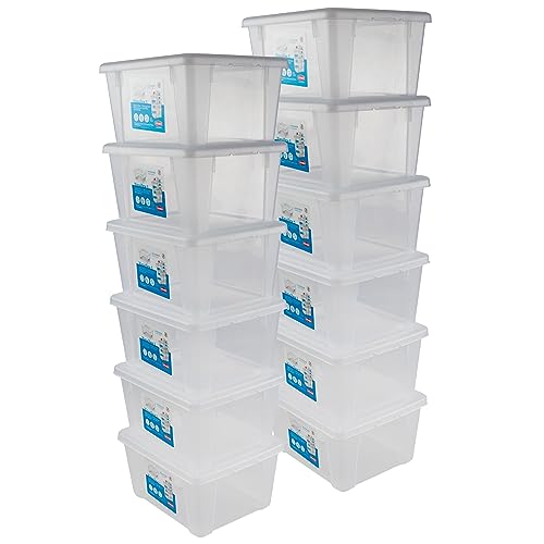 Pack de 12 cajas con tapa de 2 L, 19 x 16 x 10 cm, transparentes