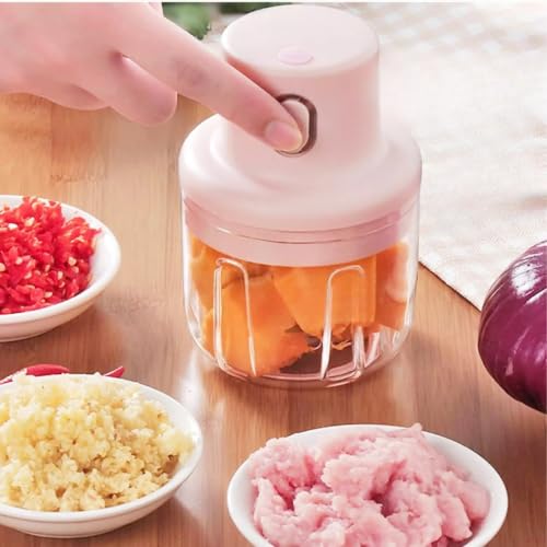 Image of Rechargeable Electric Mini Food Chopper for Vegetables, Fruits, Onion & Garlic | USB Charging Portable Food Processor | Stainless Steel 3-Blade Vegetable Cutter & Kitchen Chopper (250ml)