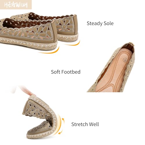 Image of HEAWISH Women's Ballet Flat Daisy Round Toe Dress Shoes Casual Slip On Rope Loafer
