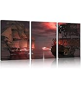 TutuBeer 3 Panel Pirate Ship Decor Canvas Print, Ready to Hang 12"x16" Pirate Canvas Pirate Canva...