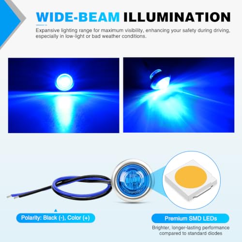 Image of Nilight 3 /4 inch Round Marker Lights 10PCS Blue Side Bullet Clearance Light