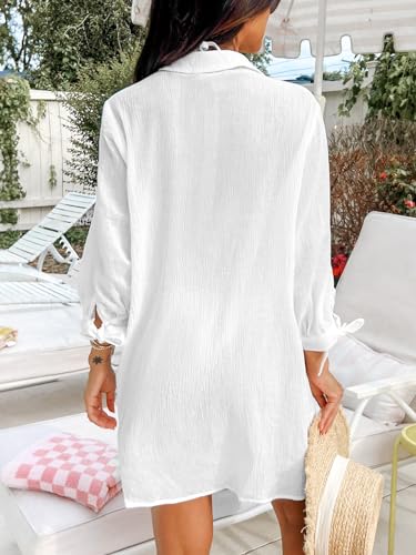 CUPSHE Women Swimsuit Coverup Button Down Casual Shirt Dress V Neck Beach Cover Ups with Pockets XS-XL3