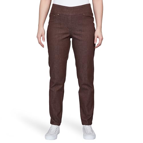 Ruby Rd. Womens Womens Petite Mid-Rise Pull-on Straight Extra Stretch Denim Pant