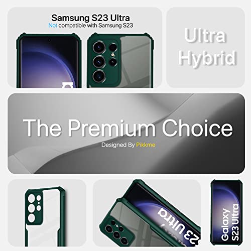 Image of Pikkme Samsung Galaxy S23 Ultra 5G Back Cover | Crystal Clear Transparent Back | Ultra Hybrid | Full Camera Protection | Raised Edge | Bumper Back Case (Green)