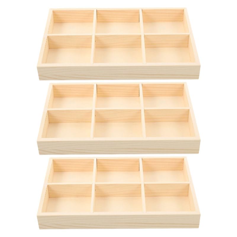 Amosfun 3pcs Wooden Storage Box Compartment Design Light Yellow