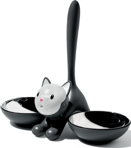 A Di Alessi Tigrito Ciotola per Gatto in Acciaio Inox 18/10 e Resina Termoplastica, Nero di Alessi