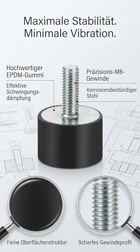KooingTech Schwingungsdämpfer, Gummipuffer M6, Gummi Vibrations Isolation Gummidämpfer für Auto Boot Spulen Schwarz, VD20*15 M6*18 (4)