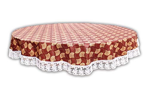 Image of The Furnishing Tree Round Shaped 4 Seater Table Cover WxL 60x60 inches with White Border lace